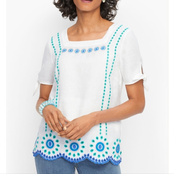 Talbots Tops - *Linen Embroidered Square Neck Top